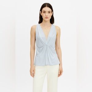 Leon Max Twist Front Draped Blouse Size 10 Light Blue Y2K Chic Spring Dainty